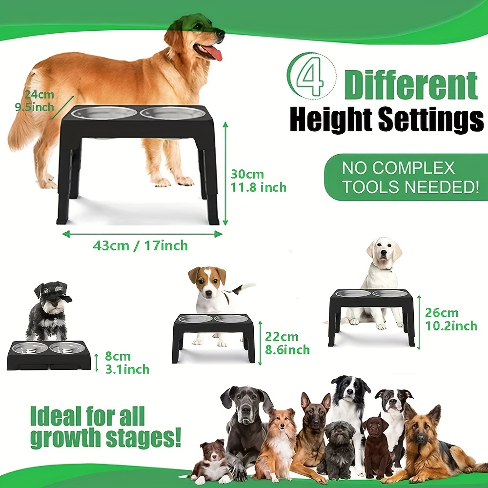 Elevated Dog Double Bowls With Height Adjustable Plastic - Temu