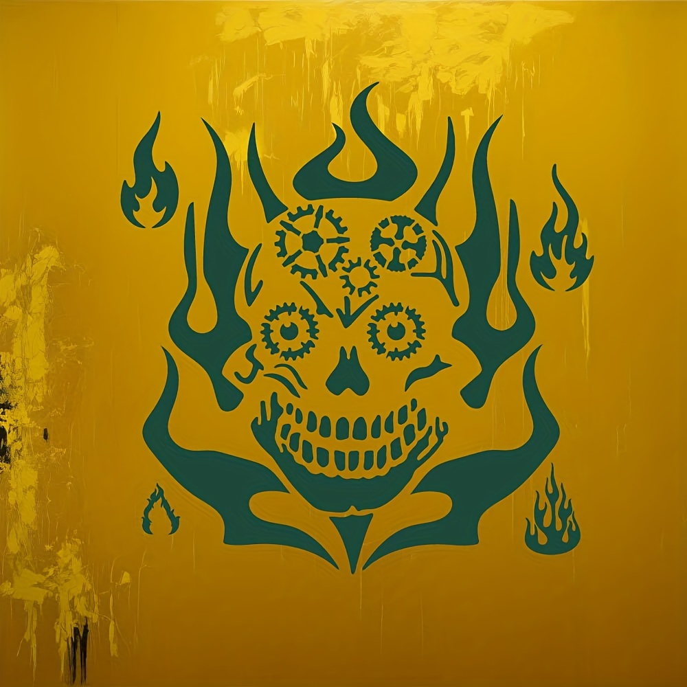 8pcs Skull Stencil, Reusable Flame Stencil Fire Skull Stencils With Metal  Open Ring, Painting Template For Airbrushing Auto Motorcycle Cloth Wood Wall