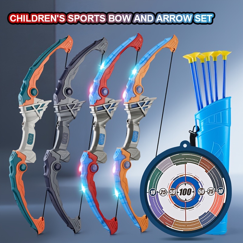 Arco y flecha para niños de 4-6-8-12 años, juego de juguetes de tiro con  arco para niños con luces LED, incluye 2 arcos, 20 flechas de ventosa, 2