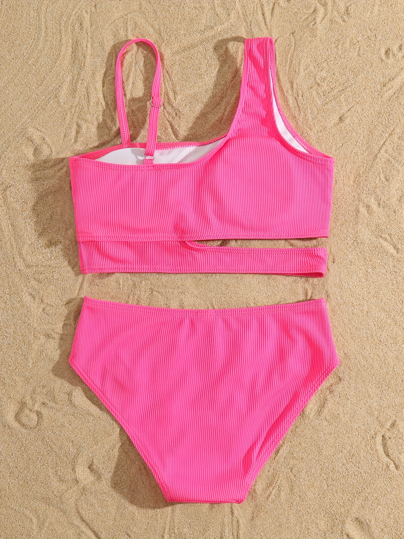Pink Ribbed Bikini Bottoms - High-Cut Swim Bottoms - Ribbed Swim