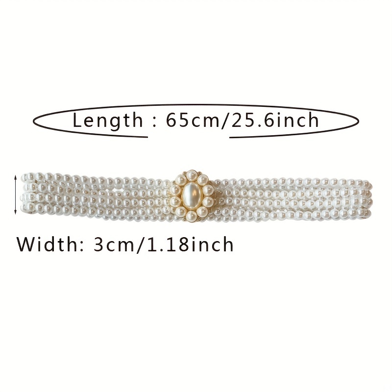 Elegant Faux Pearl Wide Belt Fashion Pearl Flower Buckle Elastic