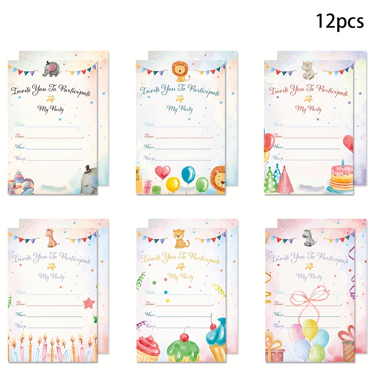 12pcs Tarjetas Invitación Fiestas Cumpleaños Temáticas - Temu Chile