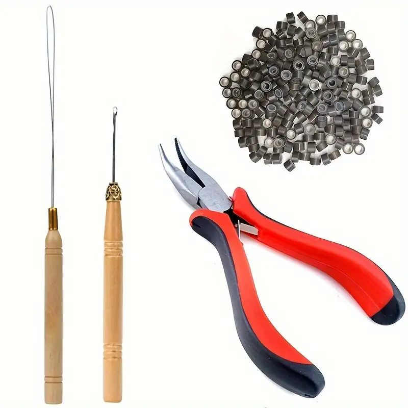 Hair Extension Tool Kit - Hair Extension Remove Pliers, Micro Pulling Hook  Loop Threader And 200pcs Black Micro Silicone Ring Beads For Hair Extension  Tools - - Temu