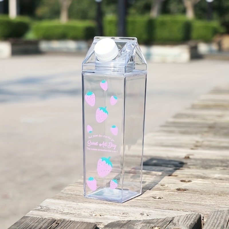 500ML Cute Strawberry Milk Water Bottle For Girls With Straw Cup