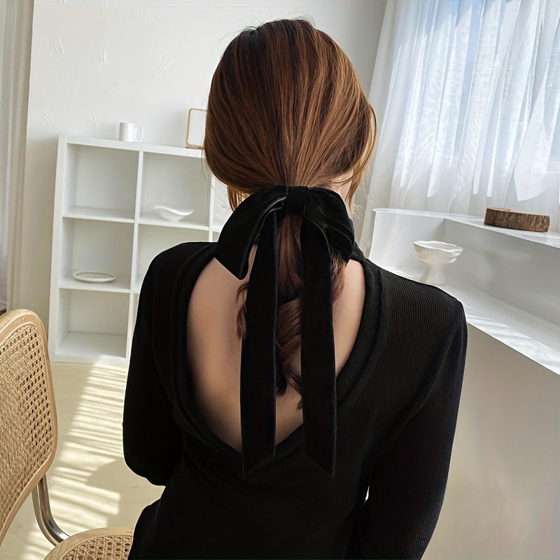 Velvet Ribbon Hair Tie For Women With High Elasticity Bow - Temu