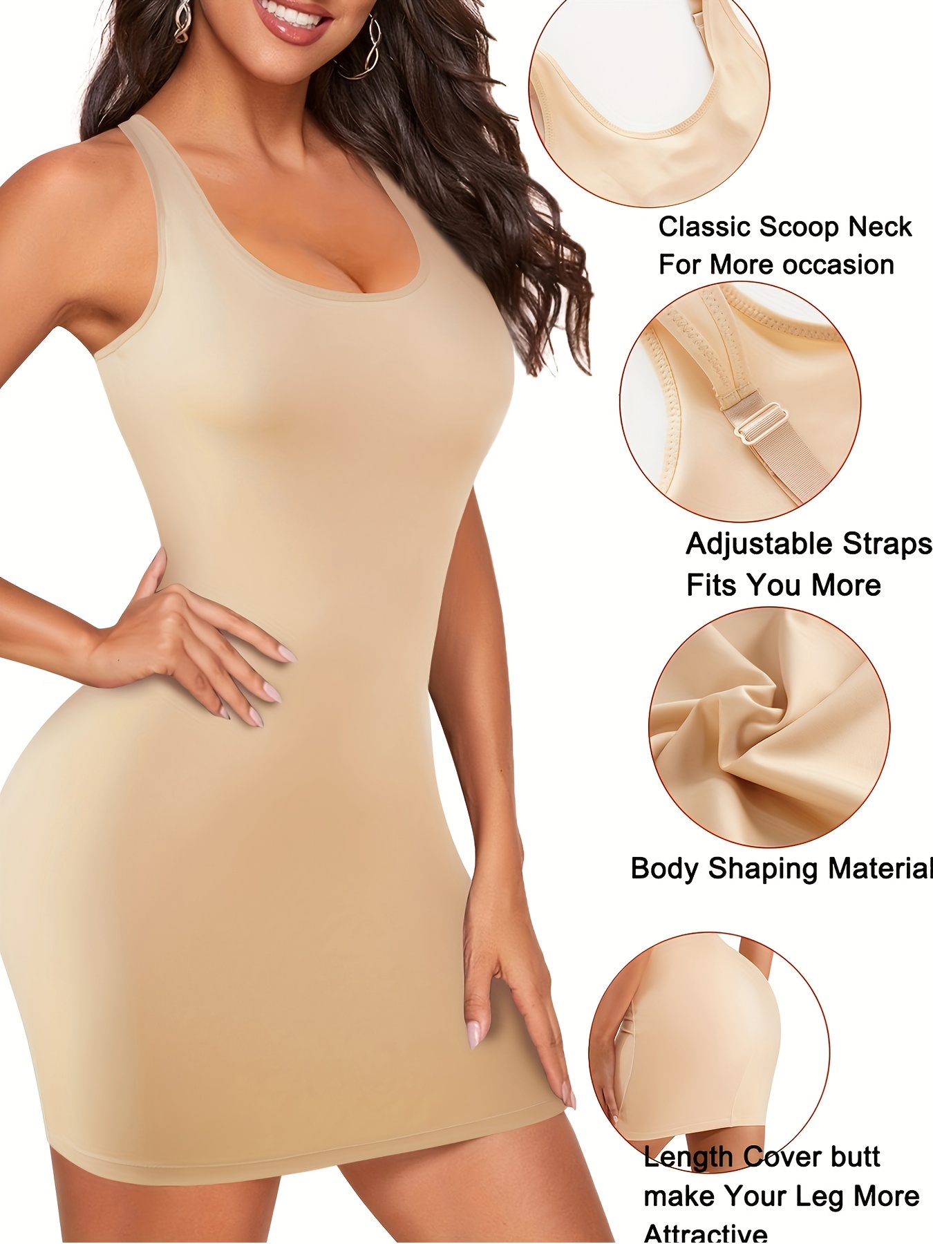 Seamless Shaping Slip Dress Tummy Control V Neck Slimming - Temu Italy