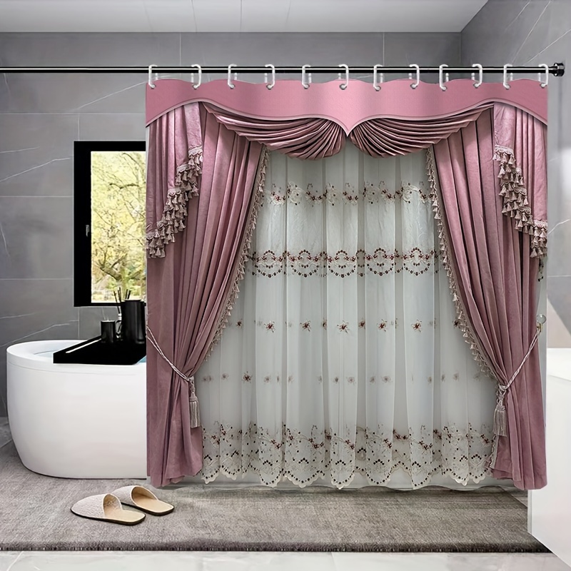 Juego de cortinas de ducha de tela de grado hotelero con forro a presión  para baño, no requiere ganchos, con ventana superior transparente, cortina  de