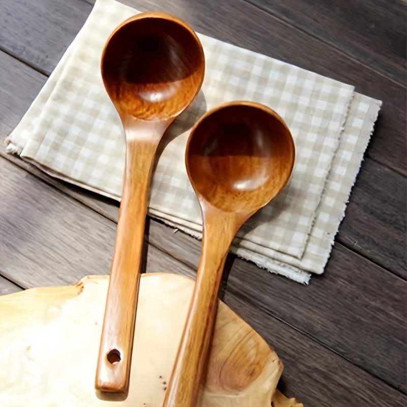 Natural Wooden Ladle Non Stick Straight And Long Handle - Temu