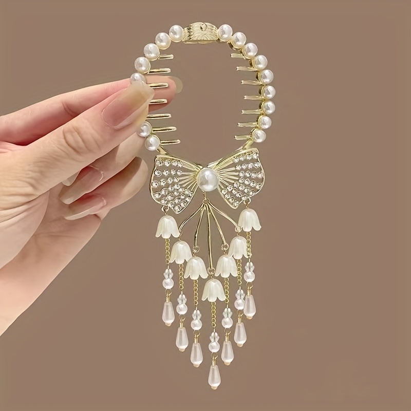 Yirtree Bow Jewelry Tassels Design Hairpin Rhinestone Hair Barrette Clip ,  Perfect Gifts for Mom 