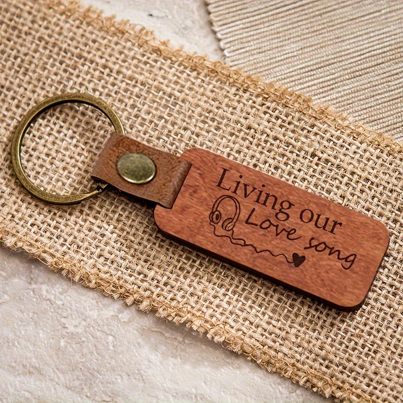 Retro Rosewood Keychain PU Leather Keyring Pendant Small Gift