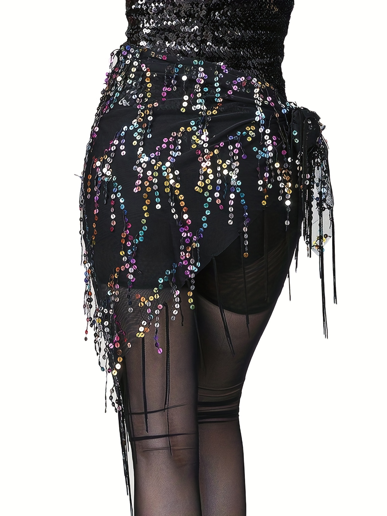 Sequin Tassel Skirts Sexy Knot Side Dance Hip Scarf Party Skirts