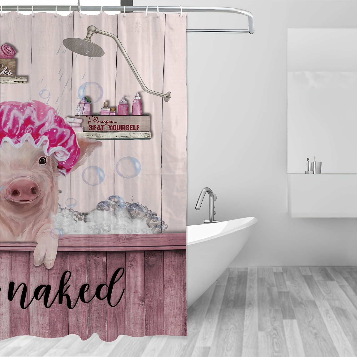 Farmhouse Pig Printed Shower Curtain Waterproof Shower - Temu