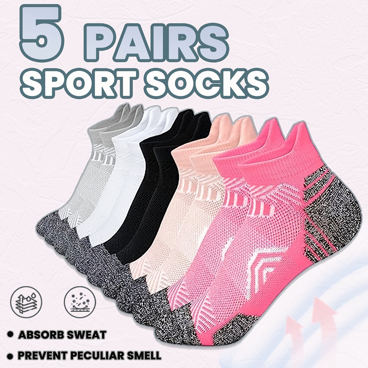 

2+3/5 Pairs Women's Soft Compression Ankle Sports Socks, Breathable Outdoor Running Casual Sport Socks