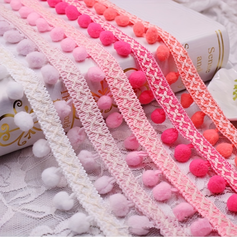 Colorful Pompoms Trim Lace Ribbon Fabric For Handmade Diy - Temu