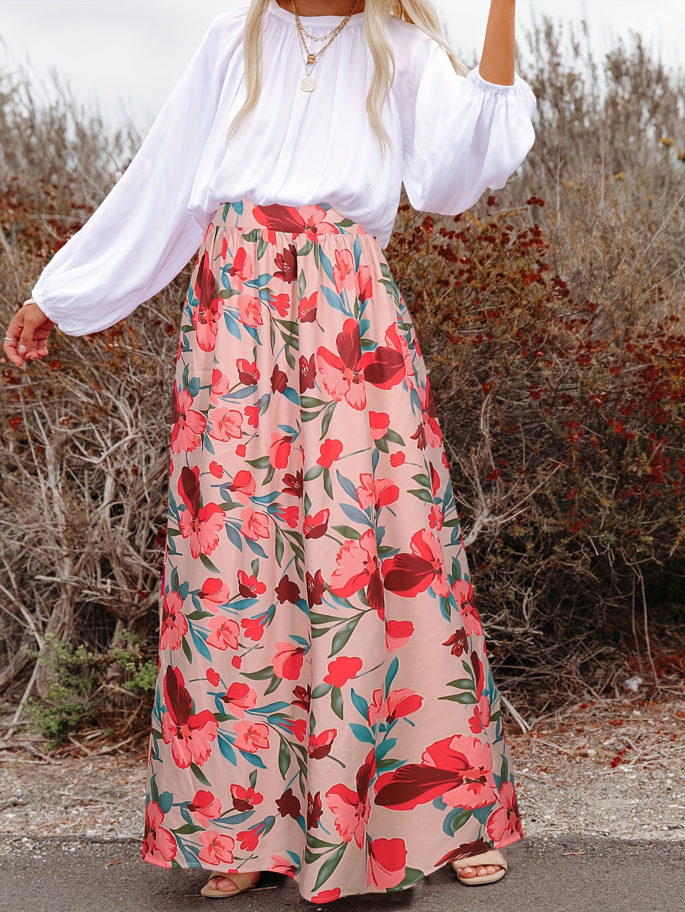 Faldas Cintura Alta Estampado Floral Faldas Largas Elegantes - Temu Chile