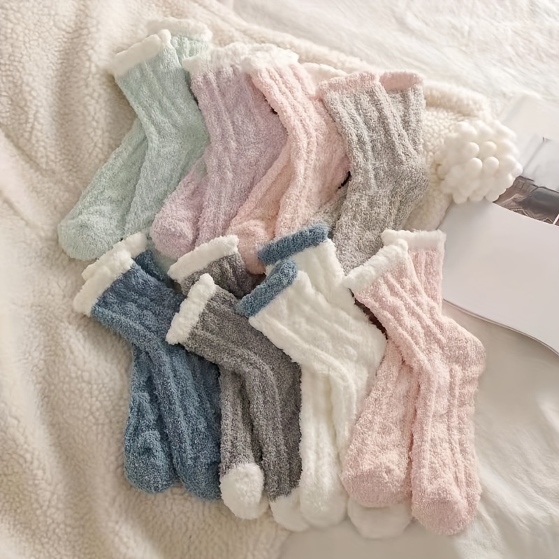 

8 Pairs Fuzzy Floor Socks, Comfy & Warm Mid Tube Socks, Women's Stockings & Hosiery