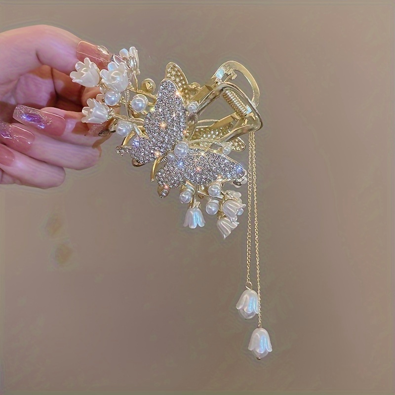 1 Pezzo Clip Per Capelli Con Fiore Di Peluche E Farfalla Con Strass Per  Donna, Evita Che I Capelli Collassino E Li Fissa Sulla Nuca Con Design A  Nappina Di Perle, Elegante