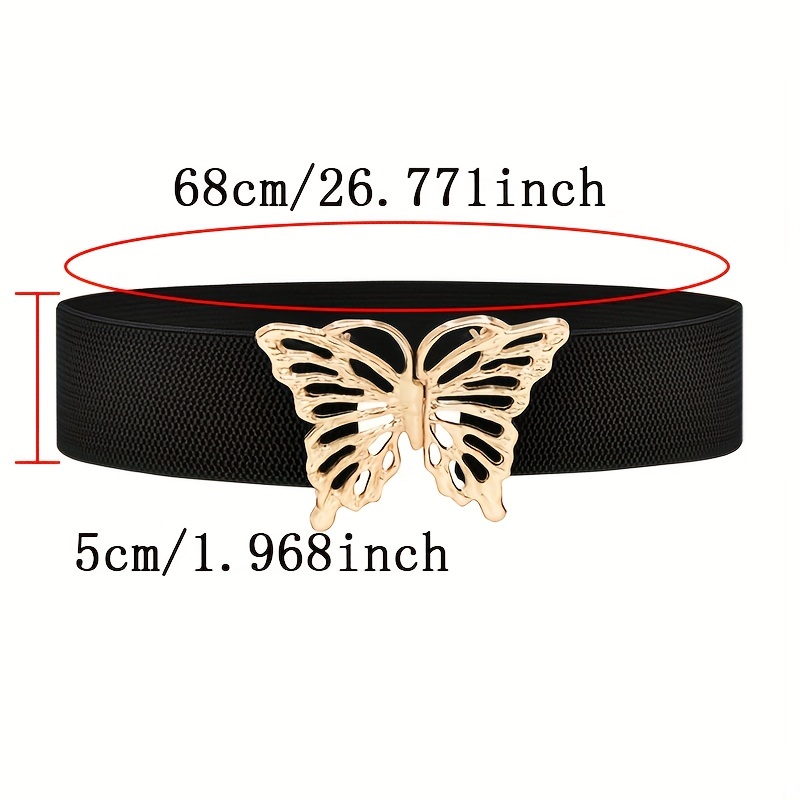 Butterfly Buckle Wide Belts Classic Solid Color Elastic - Temu Canada