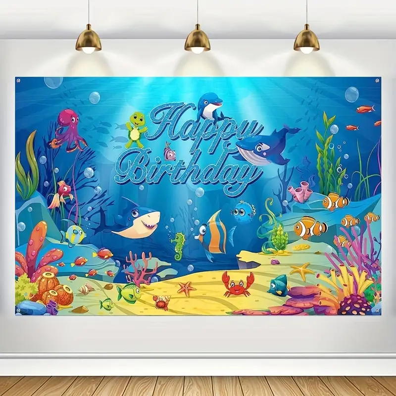 Happy Birthday Decoration Banner Sea Backdrop Ocean Animal - Temu Canada