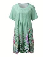 floral print pleated front dress casual short sleeve dual pockets dress womens clothing