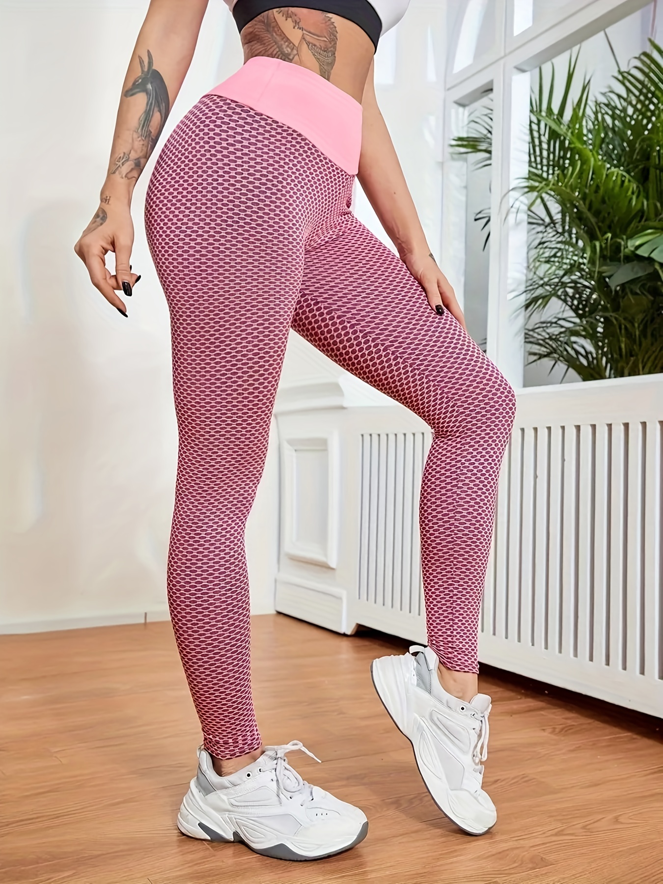 Women's Yoga Pants Pockets Honeycomb High Waist Yoga Pants - Temu