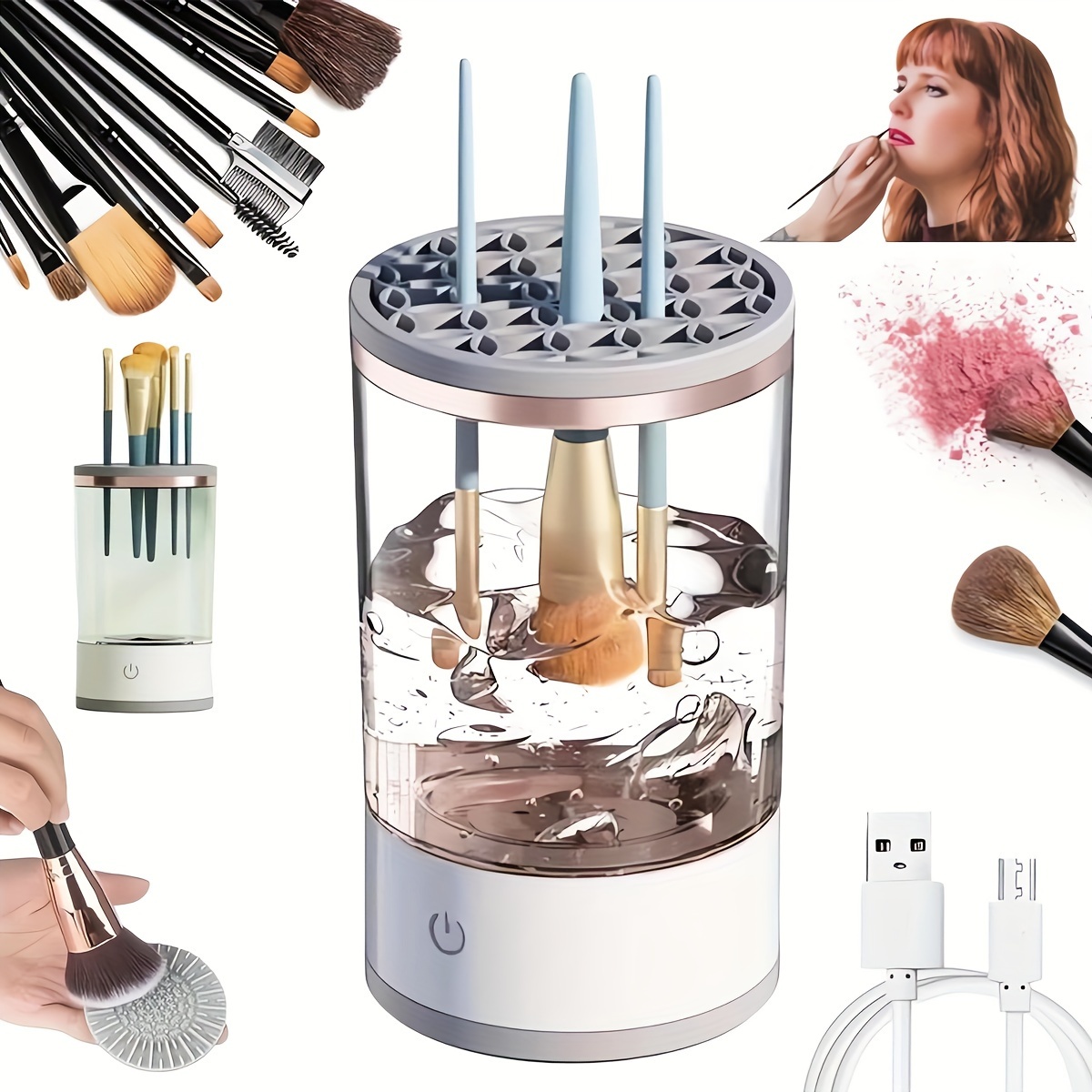 Electric Makeup Brush Cleaner Machine Portable Automatic USB Brush Cleaning  Tool