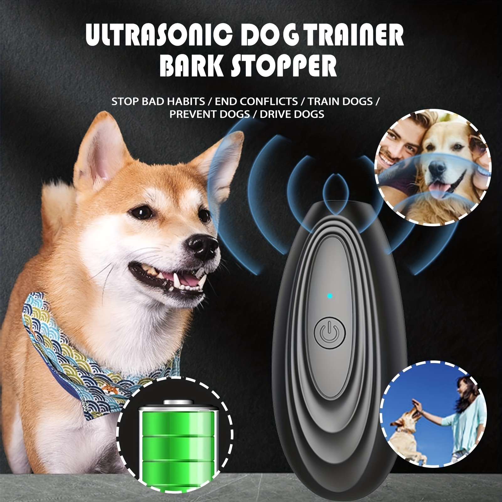 Dispositivos de control de ladridos para perros, dispositivo antiladridos  de doble sensor con modos de entrenamiento/disuasión, silbato de perro para