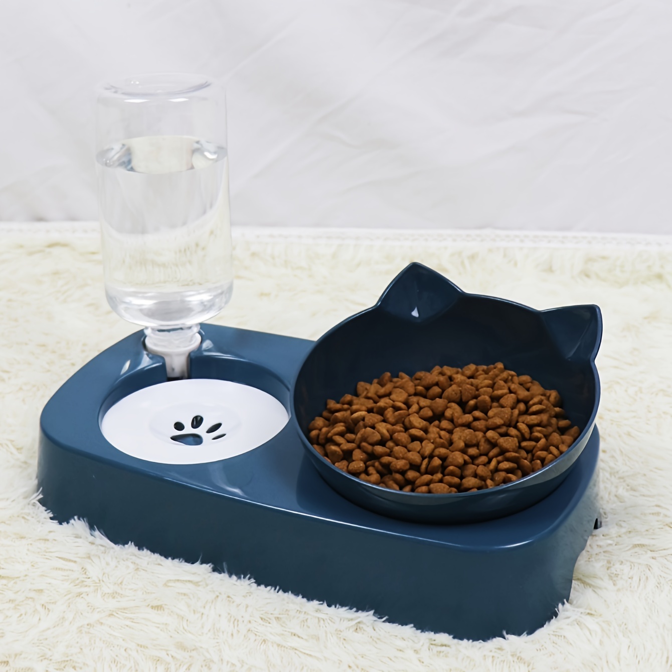 

Elevated Automatic Cat Water Feeder With Tilted Food Bowl Set, 2 In 1 Cat Feeder Bowls With Gravity Water Bottle For Indoor Cats