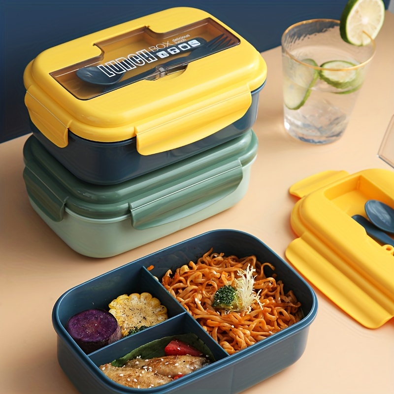 1pc Plastic Lunch Box With Cutlery, Modern Multi-grid Lunch Box