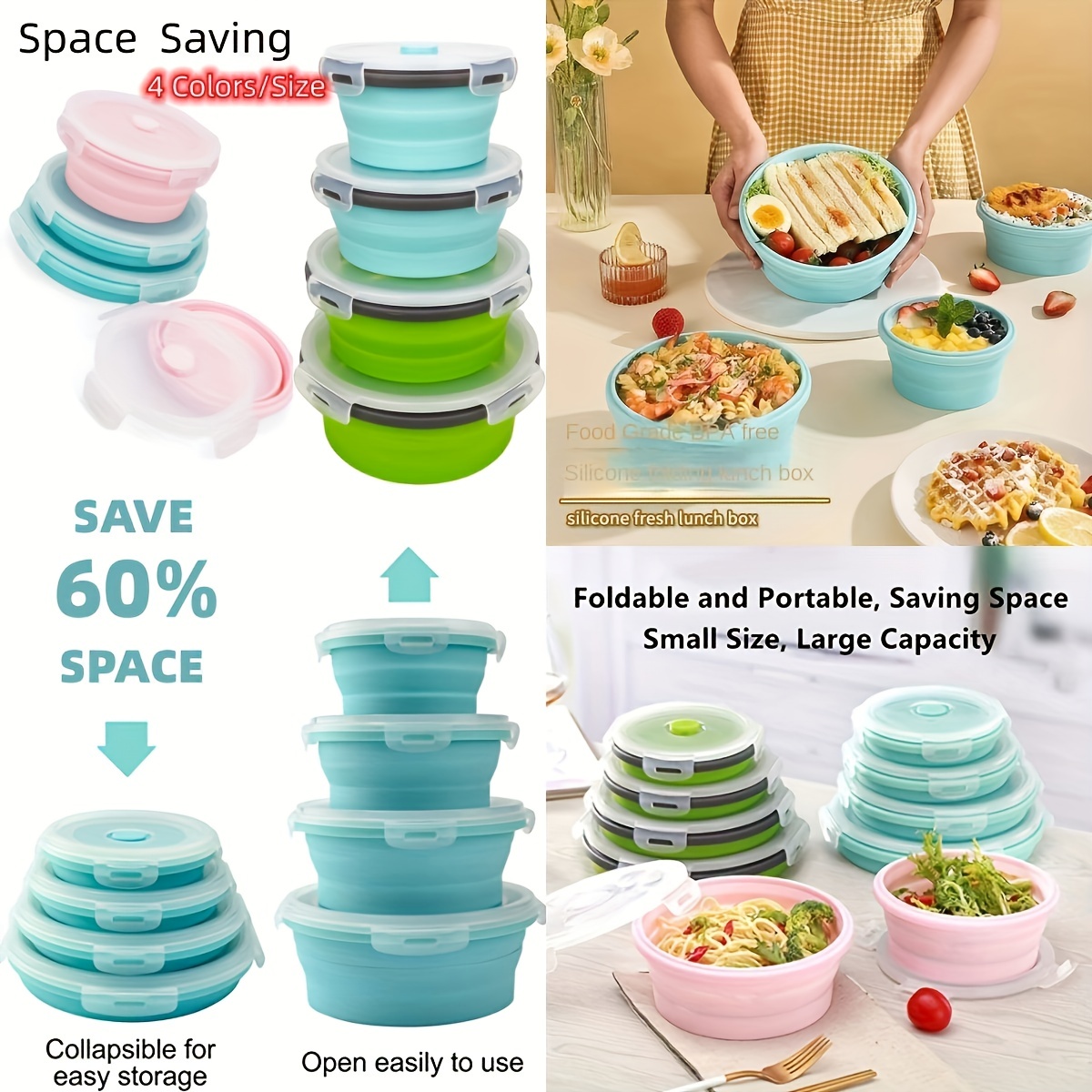 Silicone Folding Tableware Collapsible Portable Lunch Box Microwave Oven  Bowl Round Folding Eco-Friendly Food Storage Container