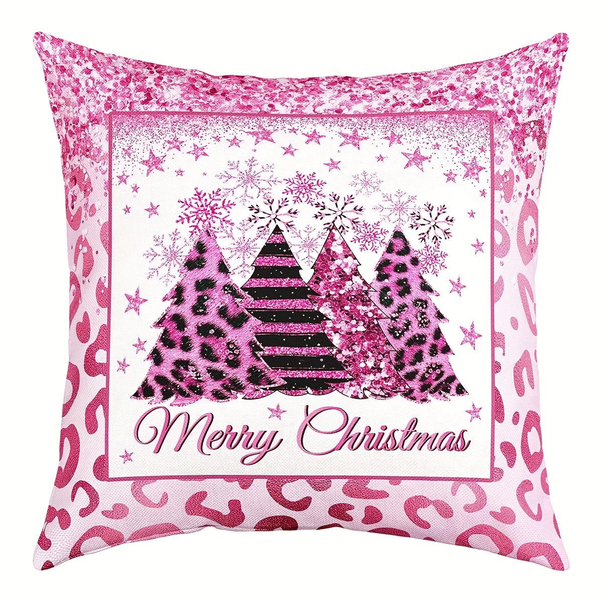 Pink Christmas Pillow Covers Snowflakes Pillowcase Pink Theme Pillowslip  For Bed Couch Winter Cushion Case New