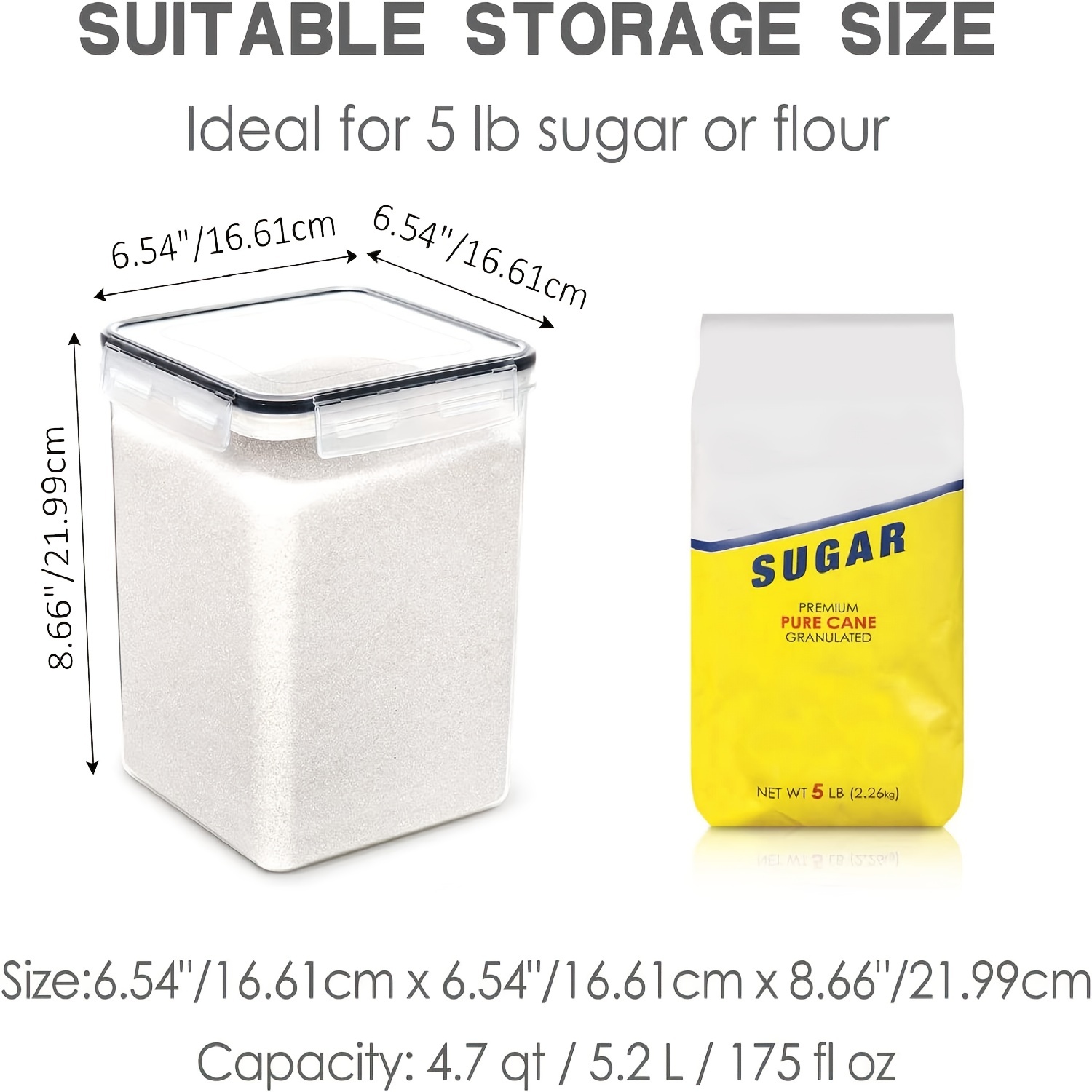 Large Food Storage Containers 5.2L / 176oz 4pcs BPA Free Plastic