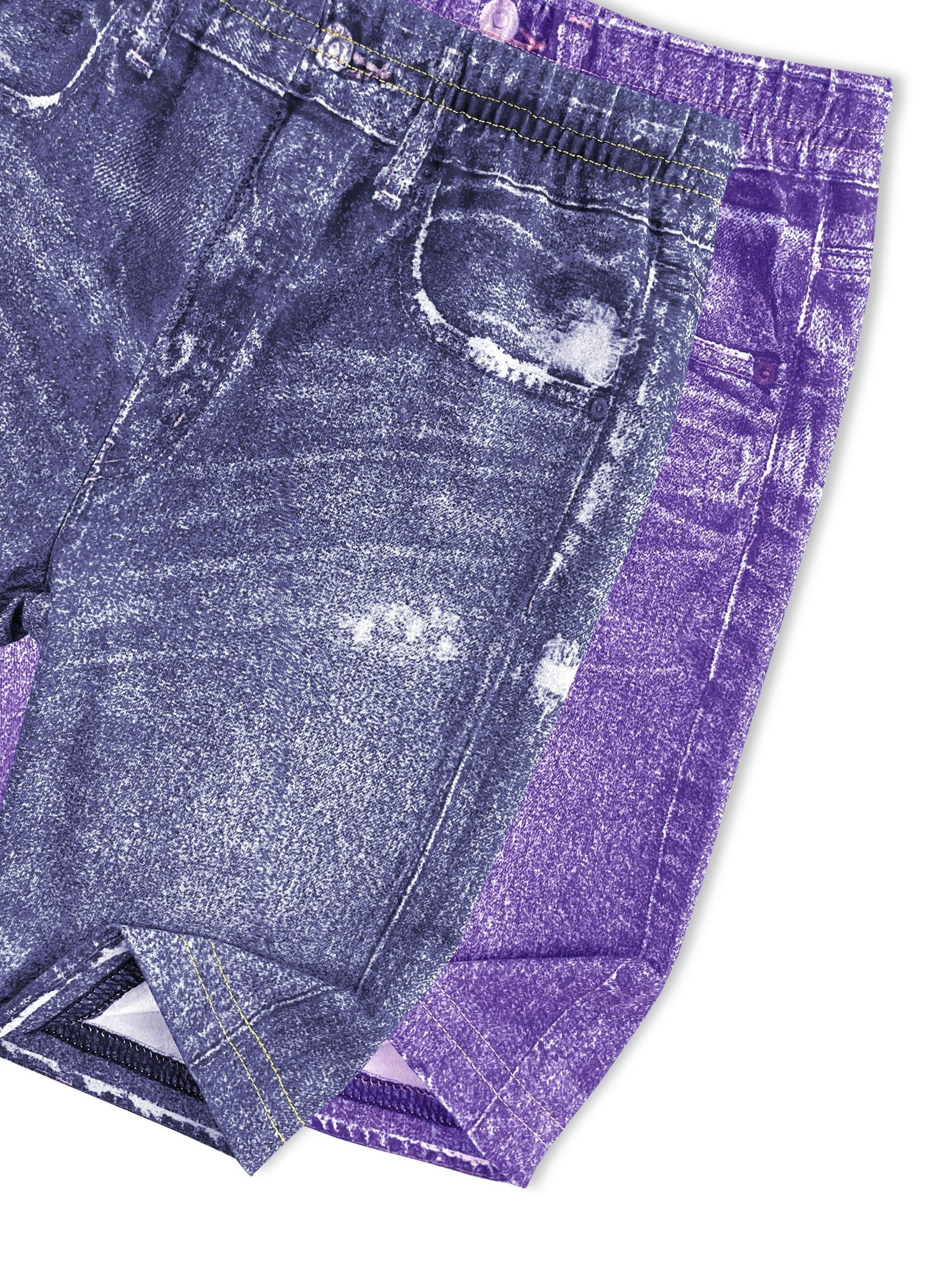 2pcs Girls' Denim Graphic Bike Shorts for Summer