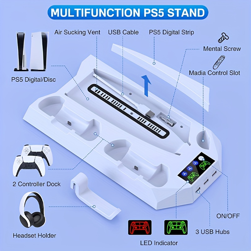 PS5 Slim Stand Cooling Station for Playsation 5 Slim Console Disc
