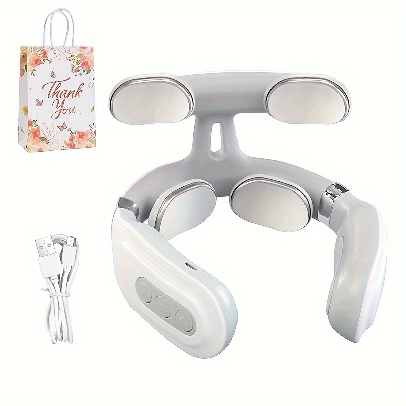 Portable 4 Massage Heads Smart Back Neck Massager TENS Pulse Shoulder Neck  Massage Cervical Vibrator Heating Neck Massager