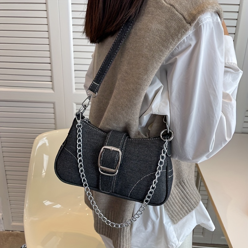 Korean Denim Shoulder Bag Y2K Style Star Decor Female Underarm Bag