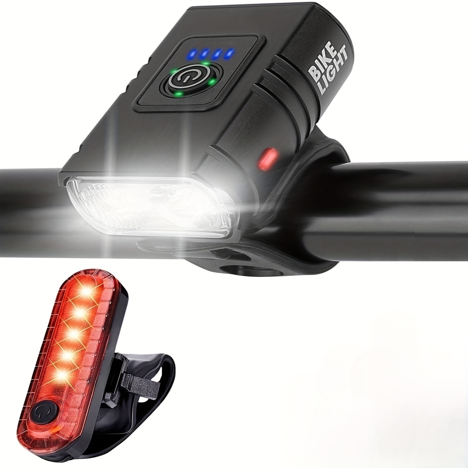 Ascher Juego de luces para bicicleta ultra brillantes recargables por USB,  potente faro delantero y trasero para bicicleta, 4 modos de luz, fácil de
