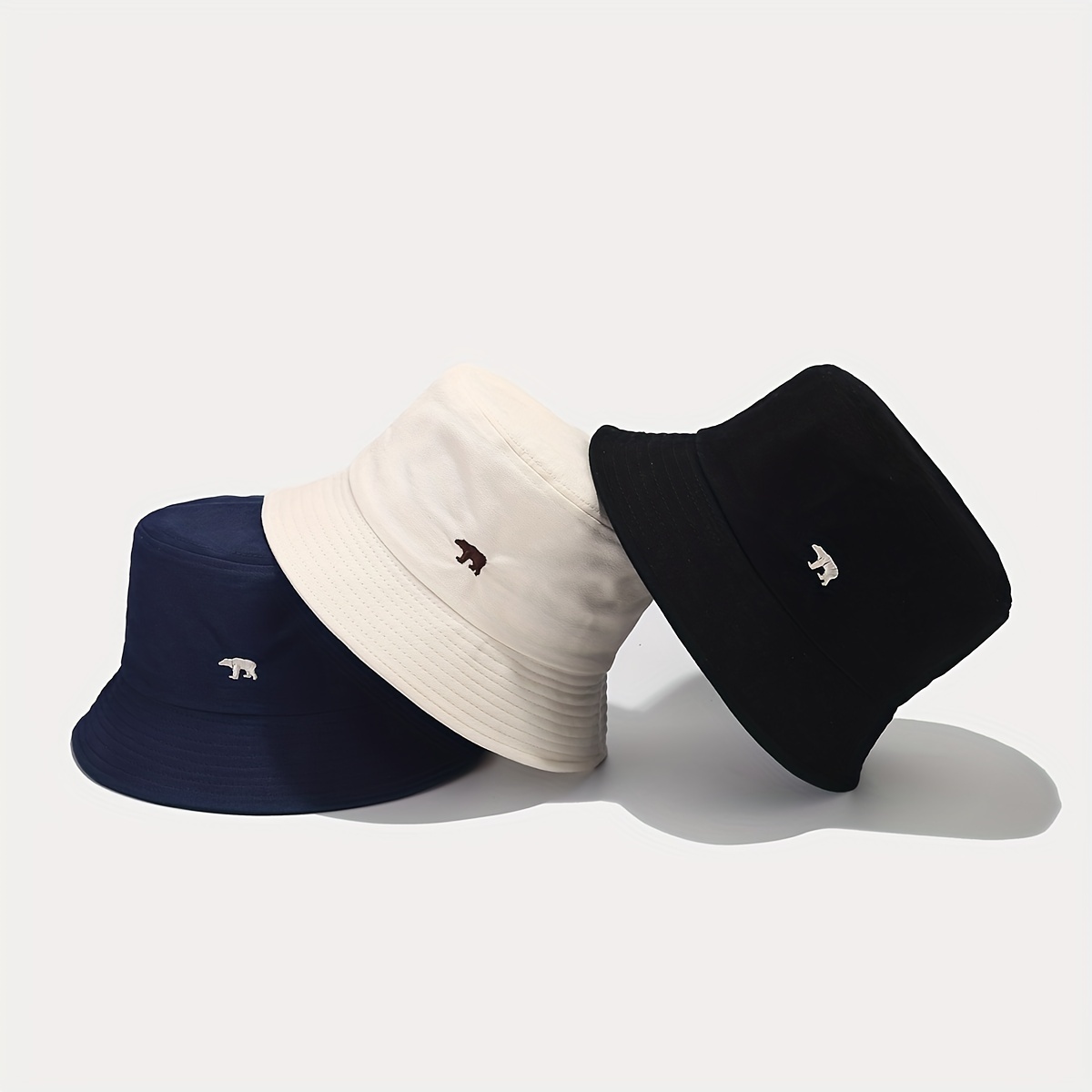 1pc Cute Bear Embroidery Bucket Hat For Men And Women Simple Basin