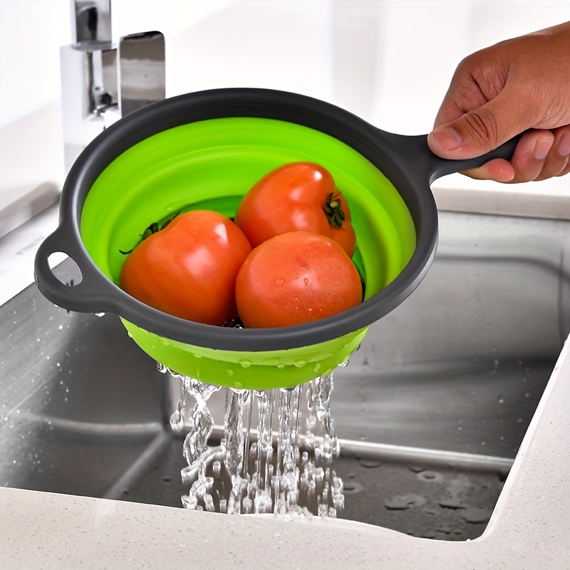 Foldable vegetable washing basket with handle silicone drain