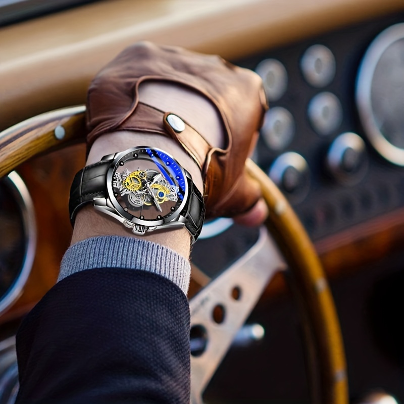 hot trendy fashion wholesale men golden skeleton automatic quartz wrist watches luxury details 5