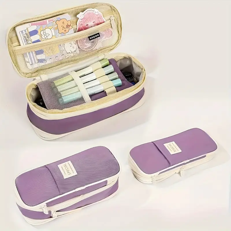 Macaron Color Triangle Portable Pencil Case With Large - Temu