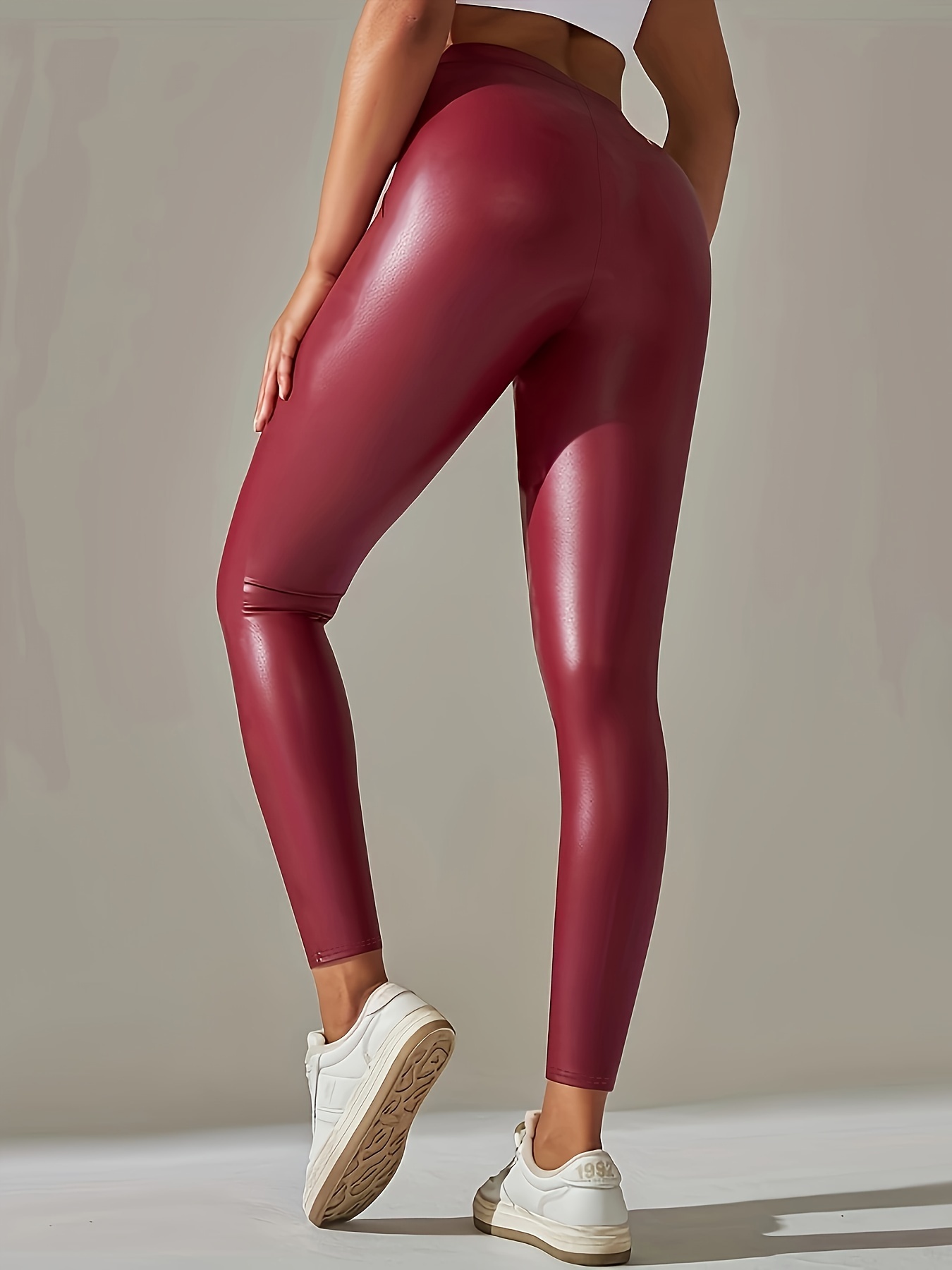 Solid Faux Leather Skinny Leggings Sexy Every Day Leggings - Temu