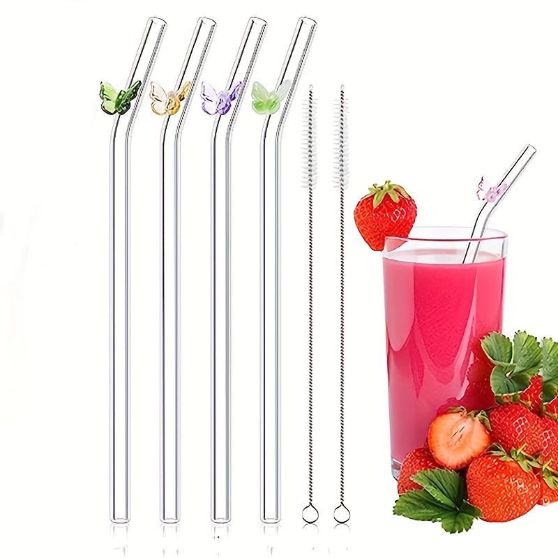3pcs Flower Detail Straw, Clear Reusable Glass Straw For Drinking