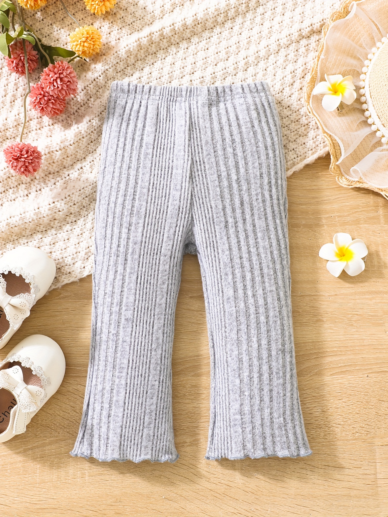 Baby Flared Leggings Kids Knitted Rib Striped Knit match - Temu Canada