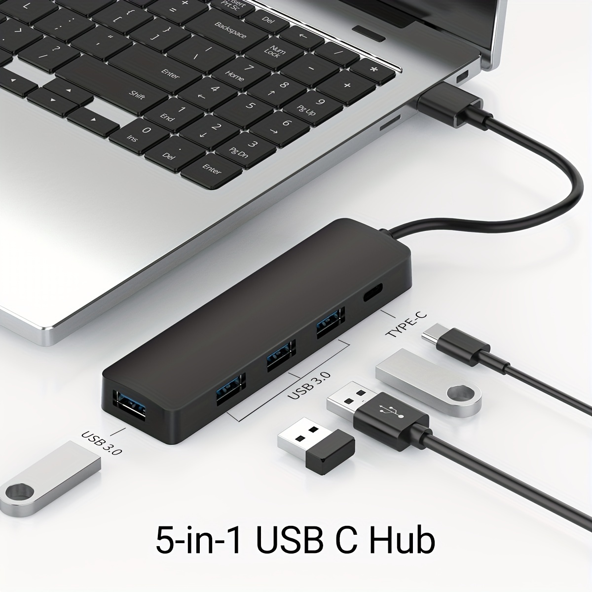 Wenter Hub USB 3.0 alimentado, divisor de concentrador USB de 5 puertos (4  puertos de transferencia de datos más rápidos + 1 puerto de carga tipo C)