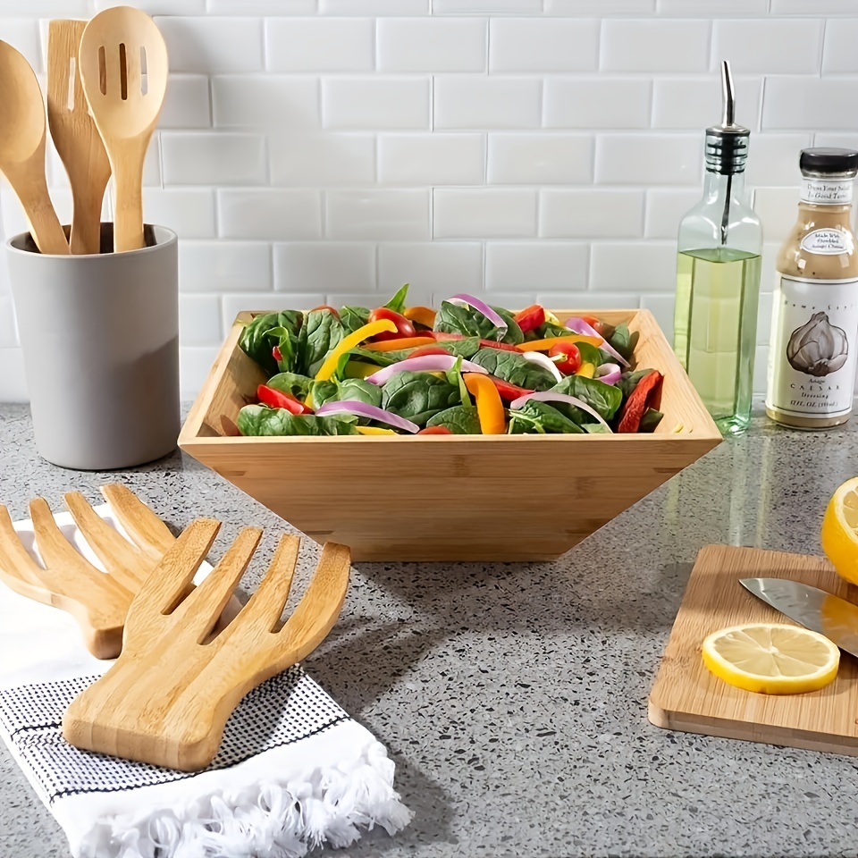 Reusable Large Salad Bowl Server with lid Bamboo Fiber With Spoon and Fork  with cutting board Lid for Salads, Vegetables, Fruits - AliExpress