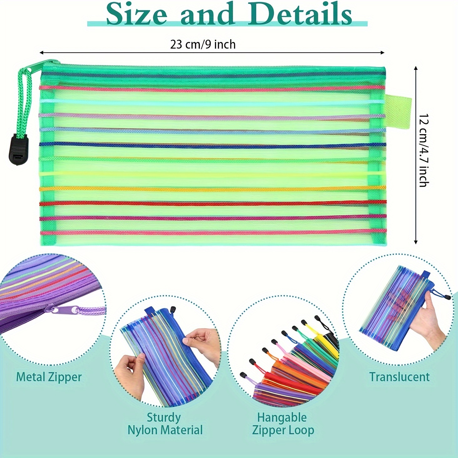 6PCS Zipper Mesh Pouch Pencil Pen Bag Cosmetics Accessories Multipurpose  Travel