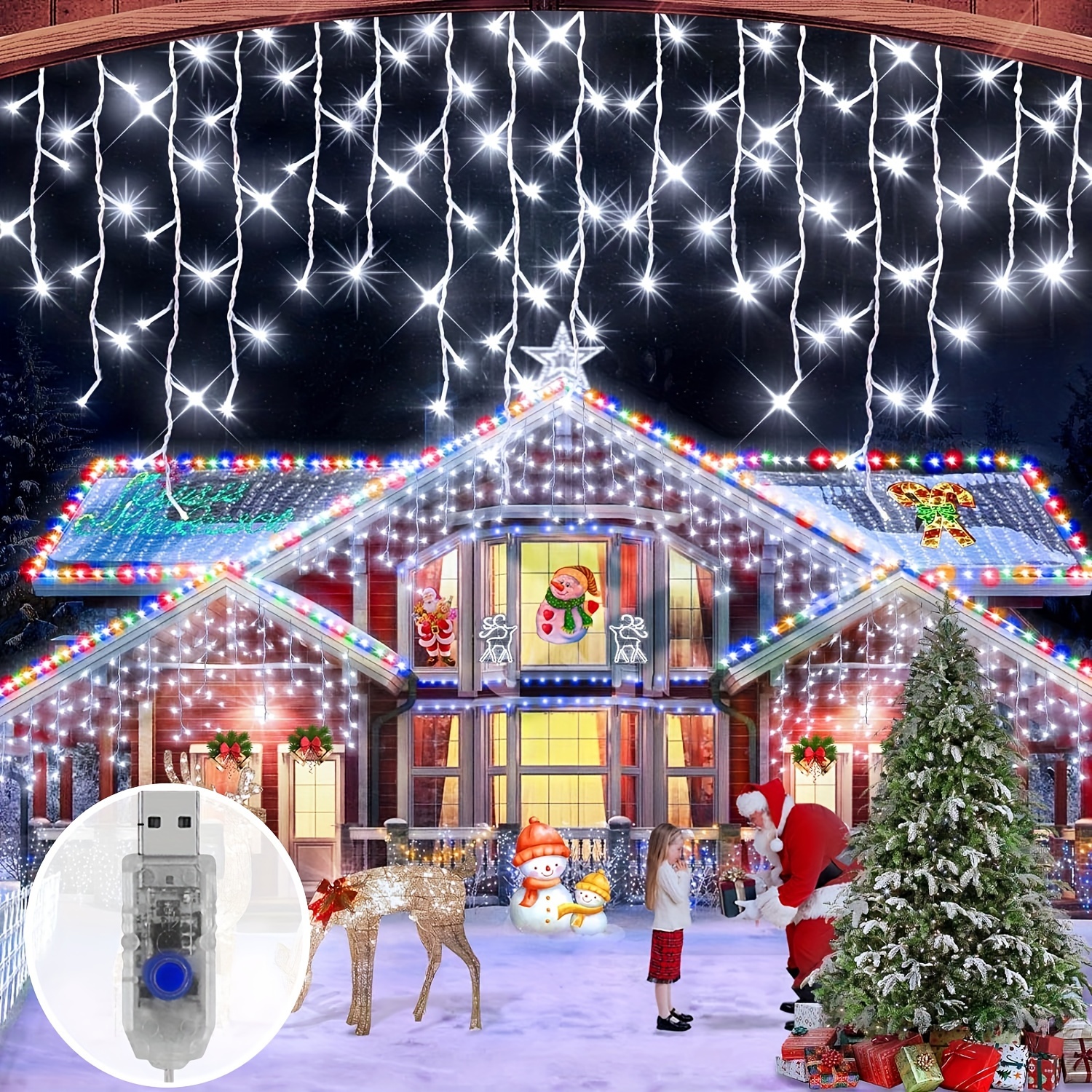 Guirlande à LED multicolore clignotante 11 m, Décorations de Noël