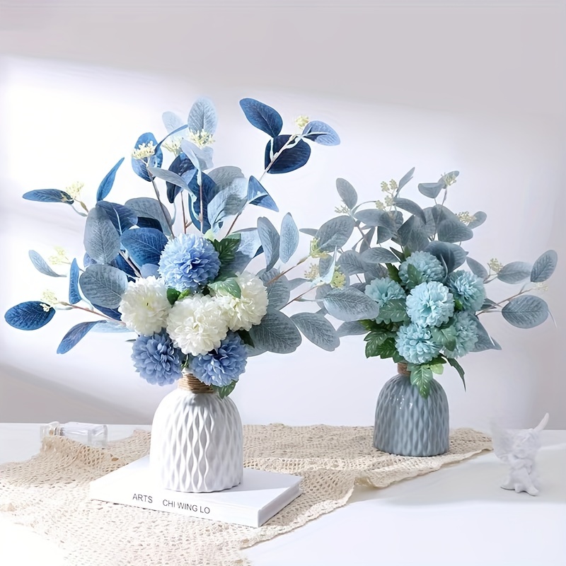  Flores artificiales de hortensias azules, flores de seda  grandes para decoración del hogar, ramos de flores de boda, flores  sintéticas, centro de mesa de cocina, centro de mesa : Hogar y