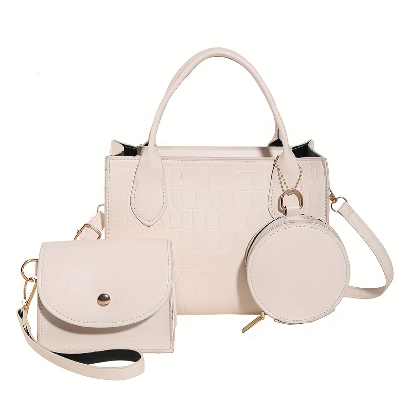 White Purse for Women 3pcs Set Small Shoulder Bag Mini Clutch